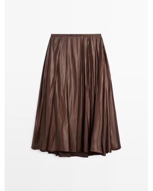 MASSIMO DUTTI Halflange Rok Met Plooien - Bruin