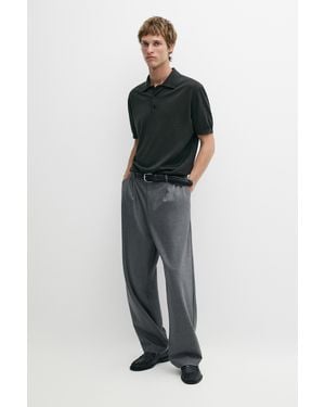 MASSIMO DUTTI Wool Blend Knit Polo Shirt - Black