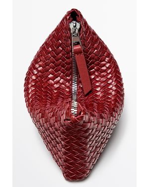 MASSIMO DUTTI Braided Nappa Leather Pouch Bag - Red