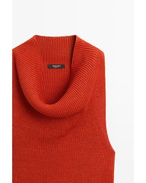 MASSIMO DUTTI Draped Neck Cotton Top - Red