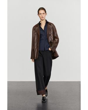 MASSIMO DUTTI Americana Piel Efecto Envejecido - Negro