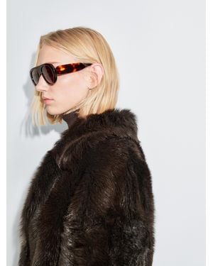 MASSIMO DUTTI Long Leather Coat With Fur - Black