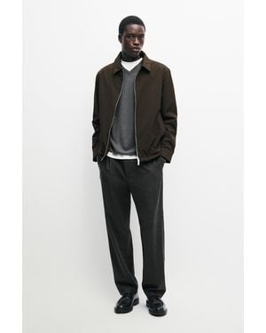 MASSIMO DUTTI Pantalón Relaxed Fit Rayas Con Lana - Negro