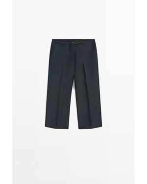 MASSIMO DUTTI Soepelvallende Bermuda Met Riem Van Linnen-Katoenmix - Blauw