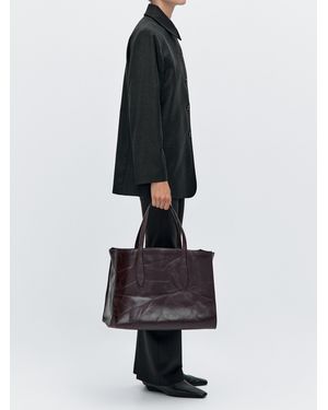 MASSIMO DUTTI Crackled Nappa Leather Maxi Md Icon Bag - Black