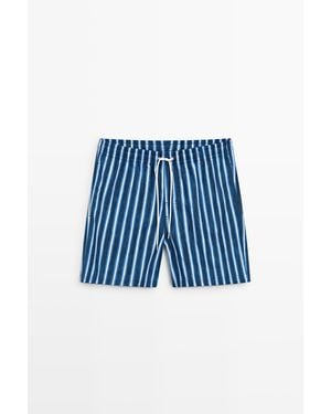 MASSIMO DUTTI Tri-colour Striped Swimming Trunks - Blue