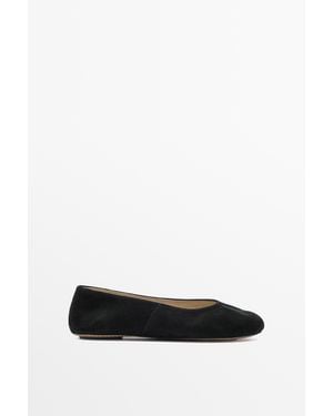 MASSIMO DUTTI Soft Goatskin Suede Ballet Flat - Black