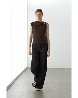 MASSIMO DUTTI Asymmetric Top With Rhinestone Detail - Brown