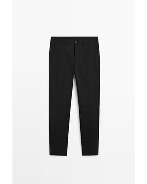 MASSIMO DUTTI Slim Fit Broek Van Katoenmix - Zwart