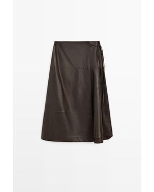 MASSIMO DUTTI Nappaleren Halflange Rok Met Strikdetail - Zwart