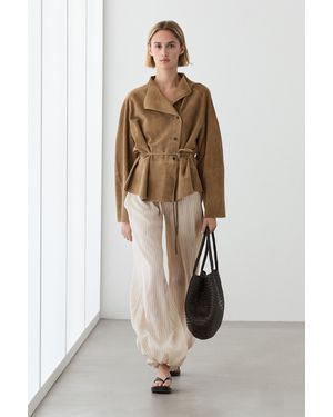 MASSIMO DUTTI Suede Leather Jacket With Drawstring - Brown