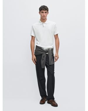 MASSIMO DUTTI Short Sleeve Polo Shirt With Placket Detail - White