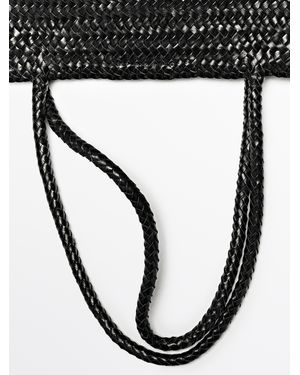 MASSIMO DUTTI Large Woven Nappa Leather Tote Bag - Black