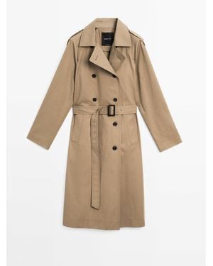 MASSIMO DUTTI 100% Katoenen Waterafstotende Trenchcoat - Naturel