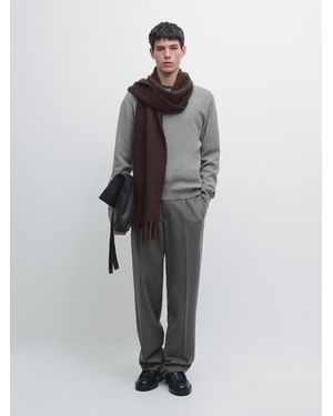 MASSIMO DUTTI Knit 100% Cotton Crew Neck Jumper - Grey