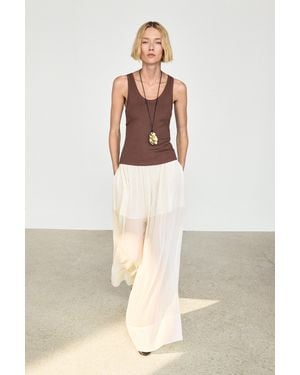 MASSIMO DUTTI Semi-Sheer Flowing Wide-Leg Pants - Natural