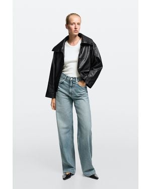 MASSIMO DUTTI Jeans A Gamba Larga A Vita Alta - Blu