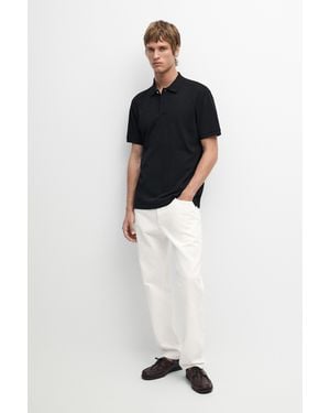 MASSIMO DUTTI Micro Textured Cotton Piqué Polo Shirt - Blue