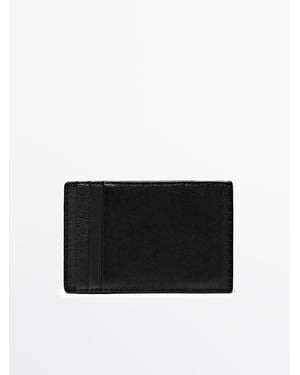 MASSIMO DUTTI Nappa Leather "Magic" Vertical Wallet - Black