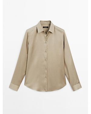 MASSIMO DUTTI Soepelvallend Satijnen Overhemd - Naturel
