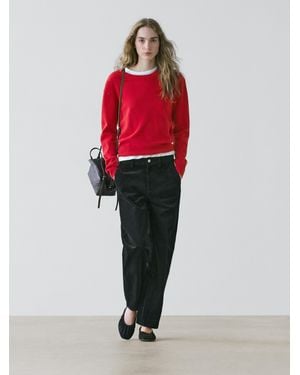 MASSIMO DUTTI Jersey Punto Cuello Redondo Mezcla Lana - Rojo