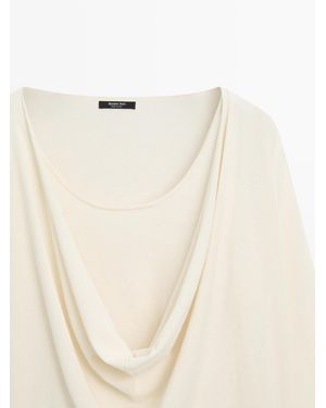 MASSIMO DUTTI Cotton Blend Draped Neck Knit Jumper - White