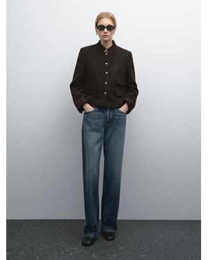 MASSIMO DUTTI Short Jacket With Rhinestone Buttons - Black