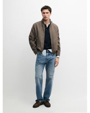 MASSIMO DUTTI Short Reversible Linen Blend Jacket - Blue