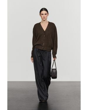 MASSIMO DUTTI Strickcardigan Mit V-Ausschnitt Und Wolle Im Brushed-Look - Schwarz