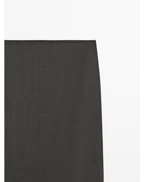 MASSIMO DUTTI Straight Midi Skirt With Sheer Detail - Grey