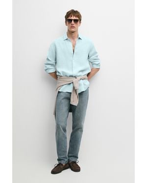MASSIMO DUTTI 100% Linen Regular Fit Shirt - Blue