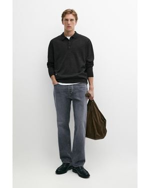 MASSIMO DUTTI 100% Merino Wool Knit Polo Jumper - Black