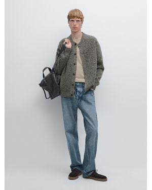 MASSIMO DUTTI Flecked Wool Knit Cardigan - Blue