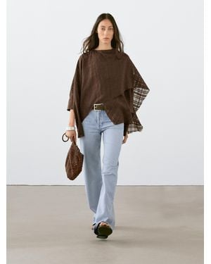 MASSIMO DUTTI Cape En Lin Mélangé À Carreaux - Marron
