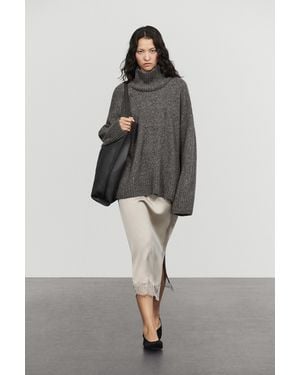 MASSIMO DUTTI Jupe Midi Satinée À Dentelle - Blanc