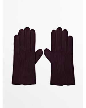 MASSIMO DUTTI Suede Leather Gloves - Purple