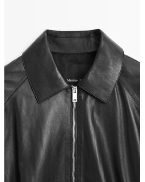 MASSIMO DUTTI Oversize Nappa Leather Jacket - Black