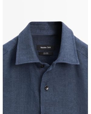 MASSIMO DUTTI 100% Linen Regular Fit Shirt - Blue