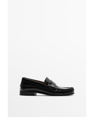MASSIMO DUTTI Leather Penny Loafer - White