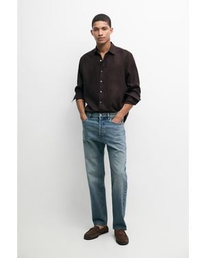 MASSIMO DUTTI 100% Linen Regular Fit Shirt - Brown