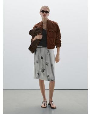 MASSIMO DUTTI Printed Skirt With Tie Waist - Grey