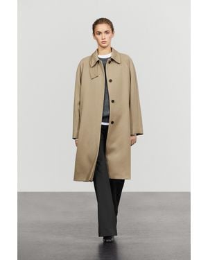 MASSIMO DUTTI 100% Wool Coat With Raglan Long Sleeve - Natural