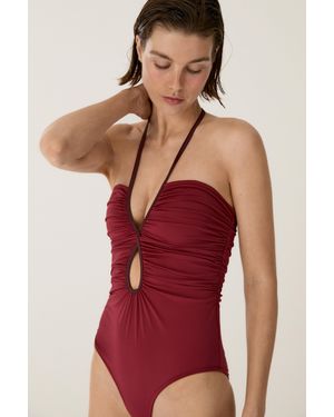 MASSIMO DUTTI Bañador Detalle Frunces Contraste - Rojo