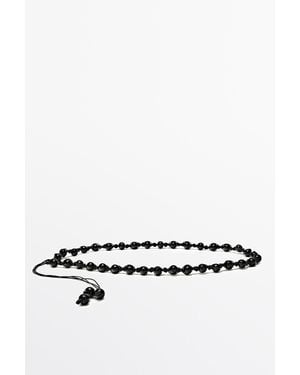 MASSIMO DUTTI Riem Met Houten Kralen Van Nappaleer - Metallic