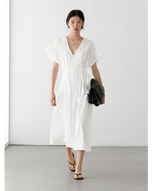 MASSIMO DUTTI Poplin Flounce Midi Dress - White