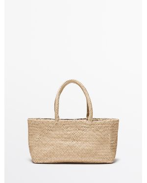 MASSIMO DUTTI Gevlochten Nappa Leren Tote Tas - Naturel