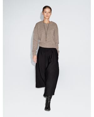 MASSIMO DUTTI Flared Midi Skirt With Elasticated Waistband - White
