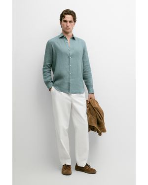 MASSIMO DUTTI 100% Linen Slim Fit Shirt - Blue