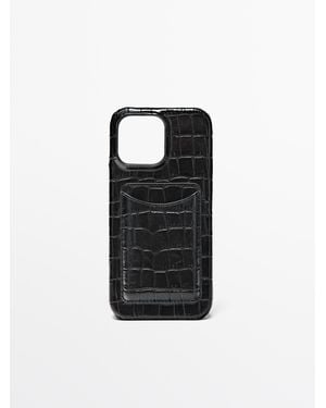 MASSIMO DUTTI Nappa Leather Iphone 16 Pro Case - Black