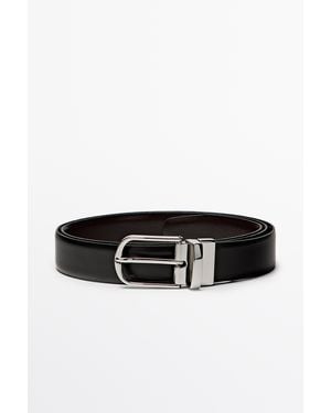 MASSIMO DUTTI Reversible Nappa Leather Belt - Black